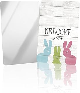 OComster Cute Colorful Rabbit Sihouettes Compact Mirror Bulk 2 Pack Card Mirror, Spring Easter Wooden Stripes Grain Small Compact Mirror for Purse, Rectangular Handheld Pocket Makeup Mirror