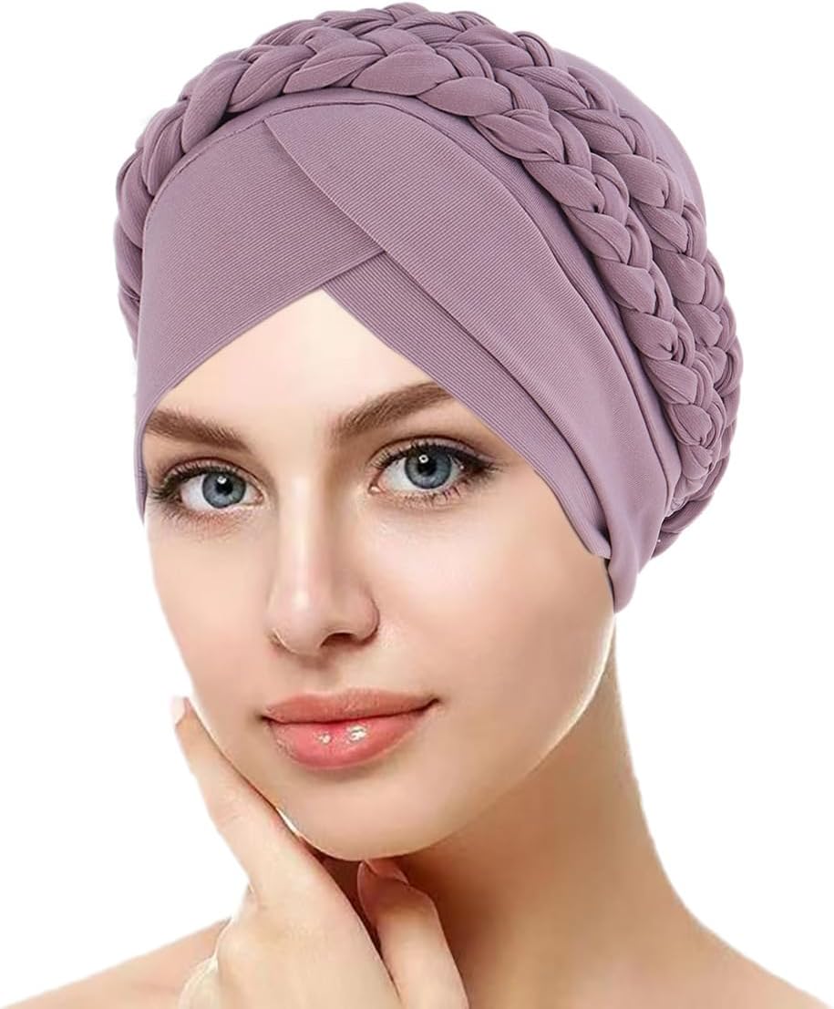 African Women Turban Caps Beanie Twist Headscarf Pre Tied Double Braid Headwrap Hat