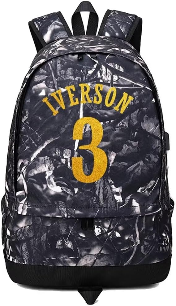 Basketball Iverson Ball Storage Backpack Sports Equipment Depositary Multifunctional Bag For Men Women (Red Pattern 2)