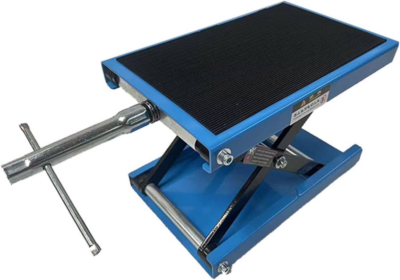 500KG Motorcycle Scissor Lift Jack – Dolly & Hand Crank, Wide Deck & Tool Tray for Street, Cruiser & Touring Bikes (Blue)
