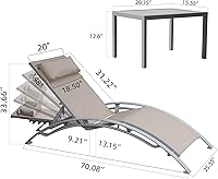 Vista 2 de Domi - Juego de 3 sillas de piscina, tumbona para exteriores con mesa auxiliar, silla reclinable ajustable de aluminio para jardín, piscina, playa