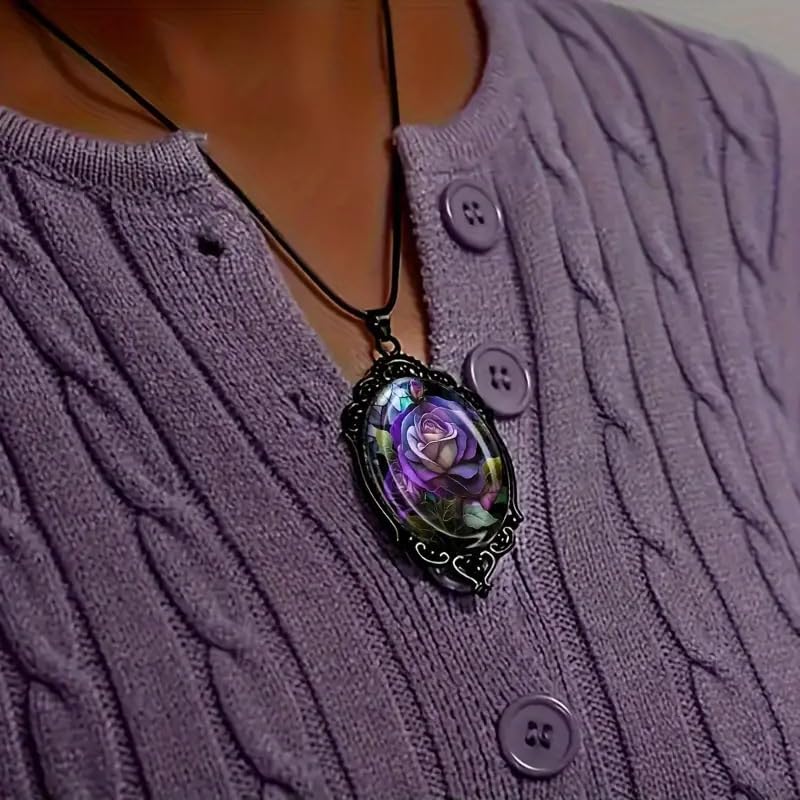 Halloween Gothic Rose Glass Earring Necklace for Women Vintage Satan Demon Pendant Halloween Roses Necklaces Victoria Emboss Earrings Mystic Witch Jewelry Gift Accessories image 4