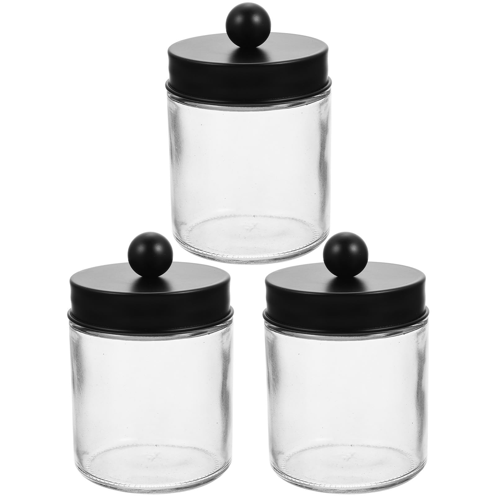 3 Stück Glas Wattestäbchenglas mit Edelstahl Verschlussdeckeln Transparentes Design Leicht Nachfüllbar für Badezimmer und Verschiedene Orte