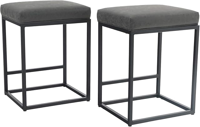 2 Bar Stools with Footrest, Kitchen Chairs PU Leather, Backless Stool, Counter Stool, Bistro Stool, for Indoor Outdoor Dining Room, Home Bar, Coffee Chairs, Small (Gray)