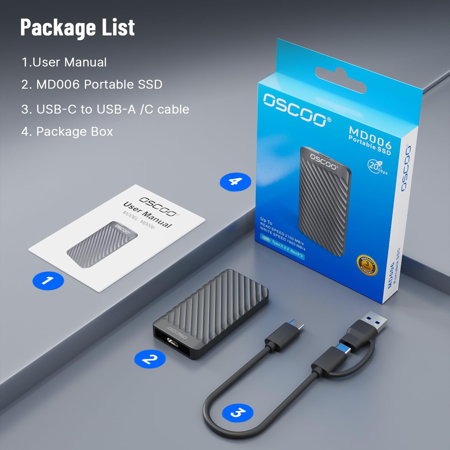 512GB Externo Portátil SSD, USB 3.2 Gen 2x2 SSD Externo, hasta 2000MB/s, Puertos Duales USB-C y USB-A, Disco Duro Sólido Externo Compatible con Portátiles, Tabletas, Cámaras
