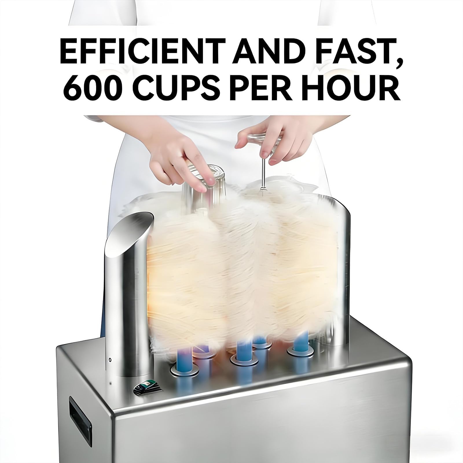 Pulidora eléctrica comercial, arandela de vidrio de acero inoxidable con cabezales de limpieza de fibra ultrafibra, limpieza profunda de 360°, 600 tazas/hora, sin huellas dactilares para bar o