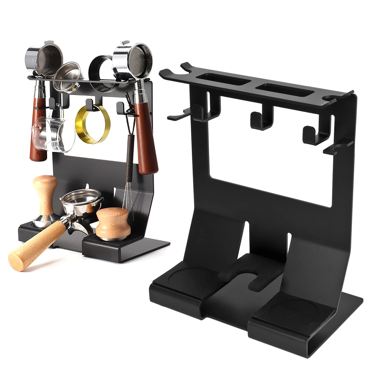 Aufbewahrungsregal für Kaffeeutensilien für Effiziente Organisation Im Heim-Café-Büro, Langlebiges Schwarzes Eisen, Größe 9,1 X 5,8 X 11,5 Zoll (für 51 54 mm Kaffeegriffe)