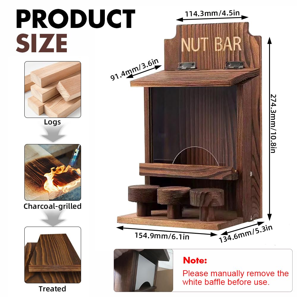 NAVESO Comedero de madera para ardillas, caja de anidación para maíz, cacahuetes, comedero de ardillas solo para ardillas, caja de casa de ardillas para jardín exterior, patio, decoración de porche