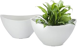 LaDoVita Plant Pots with Drainage Holes, 12 Inch Large Planters for Indoor Plants, Plastic Flower Pots Outdoor, 2 Pack, White