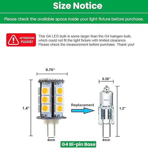 Miniatura 4 de Bombilla LED T3 G4 Bi-pin 12VACDC de bajo voltaje, 3 W, color blanco cálido, 2700K-3000K para iluminación de paisaje al aire libre, luces de camino,