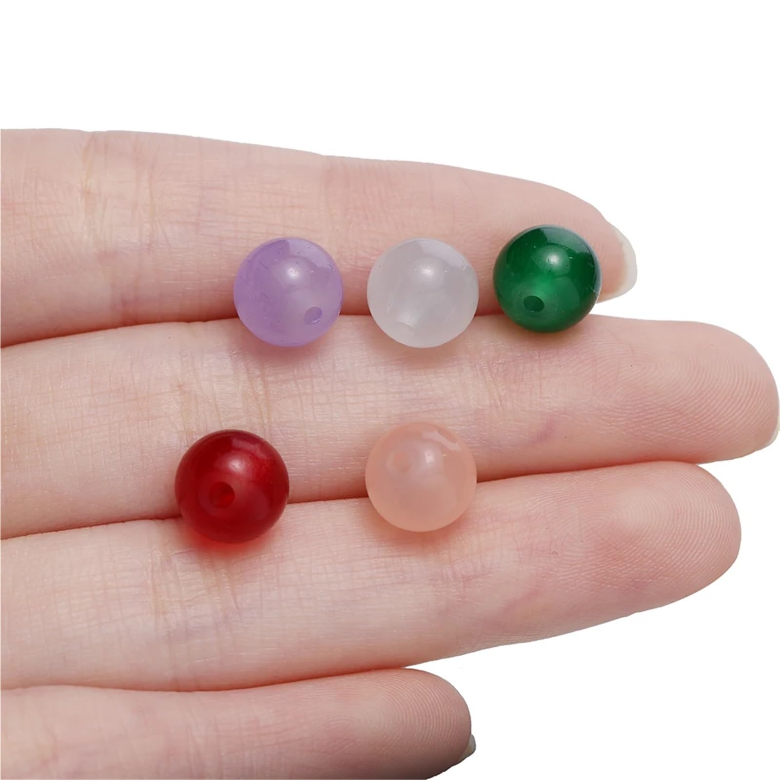 Schmuck Selber Machen Set 450–1300 Stück 8 mm Glasperlen aus Jadeimitat mit Karabinerverschluss, Perlenkappen, Metallschmuck-Sets for selbstgemachte Armbänder und Halsketten(Color 2)