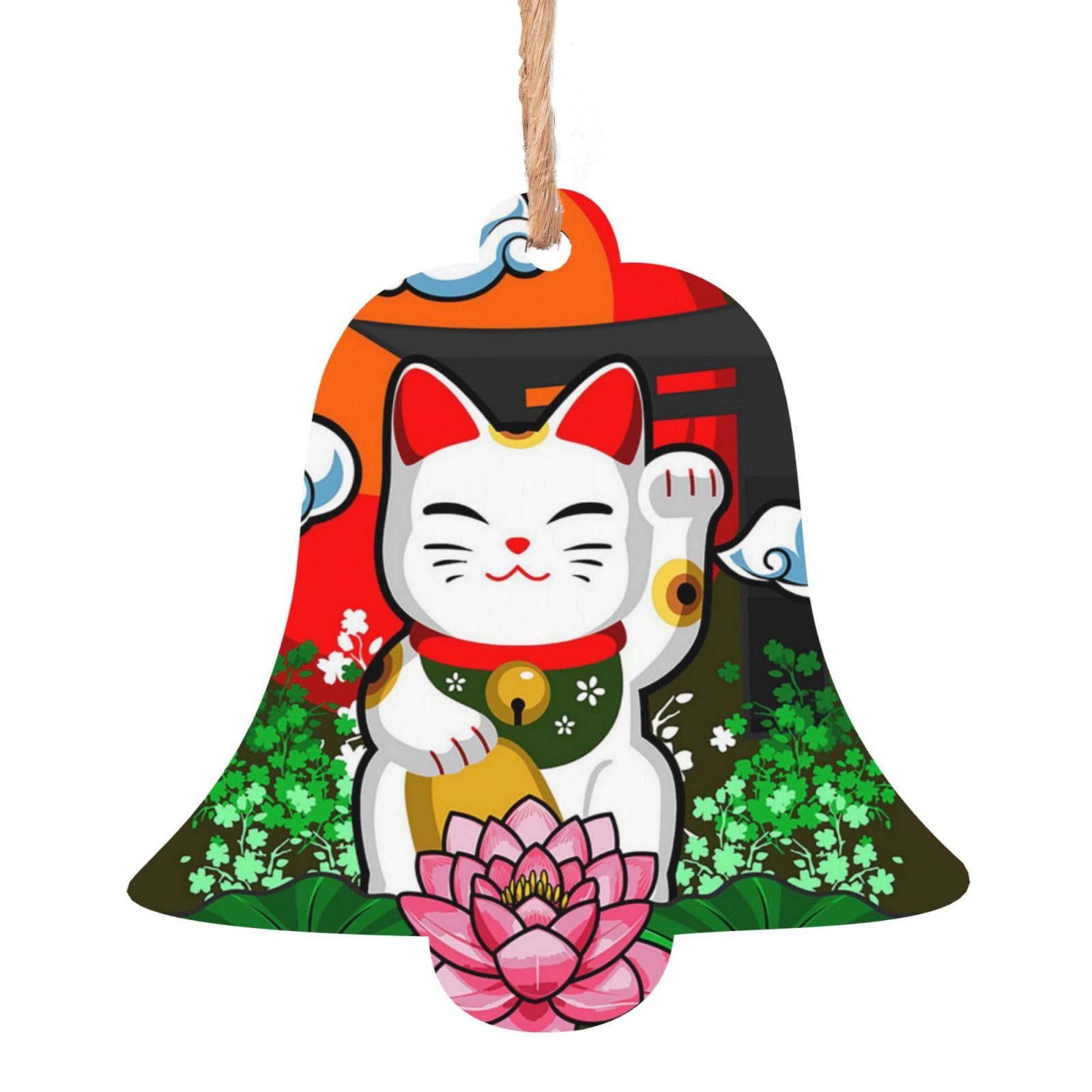 Christmas Wooden Ornaments For Tree Decoration Lucky Cat And Moon Hanging Xmas Tree Decorations Bauble Home Decor (Bell Shape)