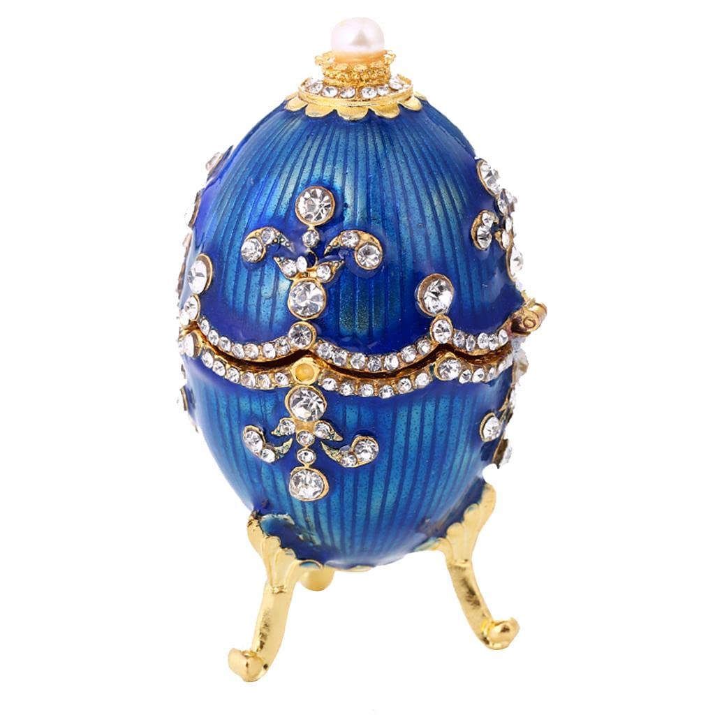 ATORSE® Blue Enamel Faberge Easter Egg Jewelry Box Wedding Ring Storage Container