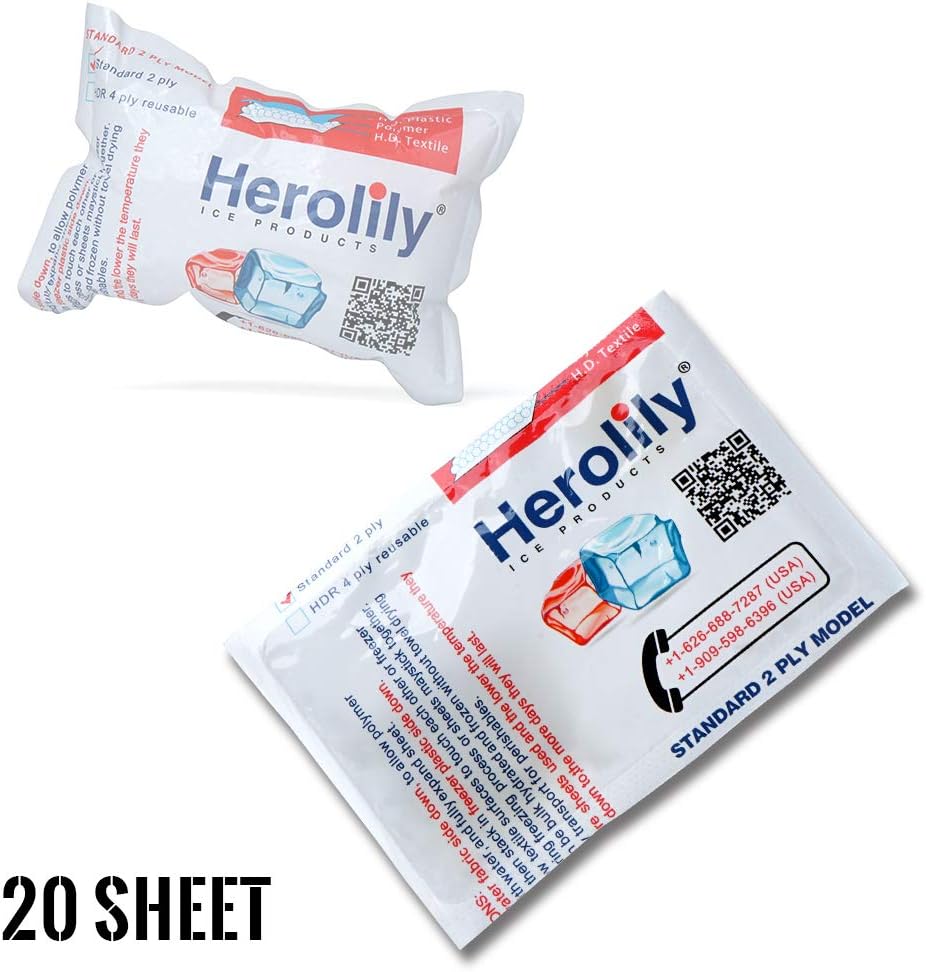 HEROLILY Reusable (HDR) Heat & Ice Sheets, Extreme Freeze, 2 ply Refreezable Techni Ice HDR Packs,Microwave,Non Toxic, for Coolers, Food, Hiking Camping Outdoor Food and Heat Pain Relif