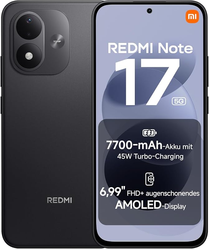 Xiaomi REDMI Note 17 5G, Smartphone 6+128 GB, Black, 7700 mAh Battery