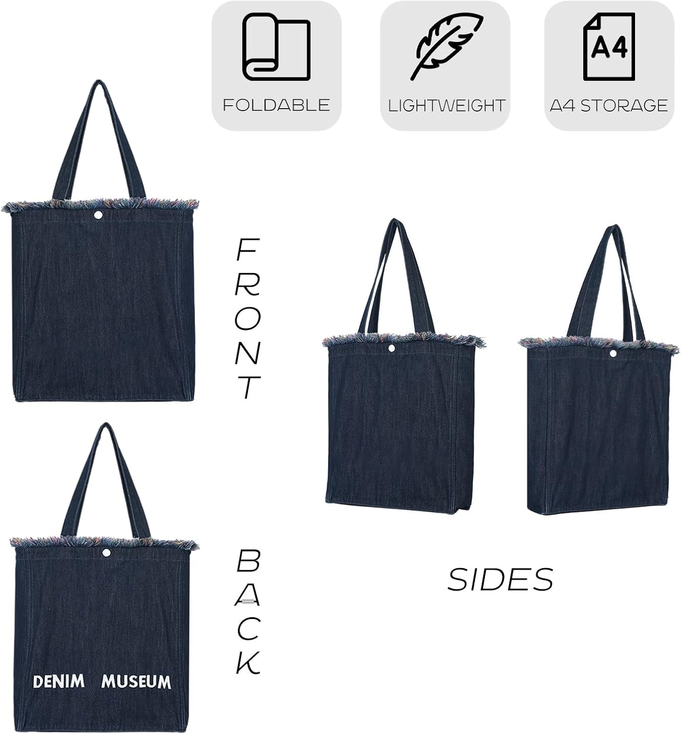 Premium Niche Lightweight Foldable Designer Shoulder Bag | Aesthetic Boho Red Fringe Denim Tote Bag with Zipper pockets - Image 3