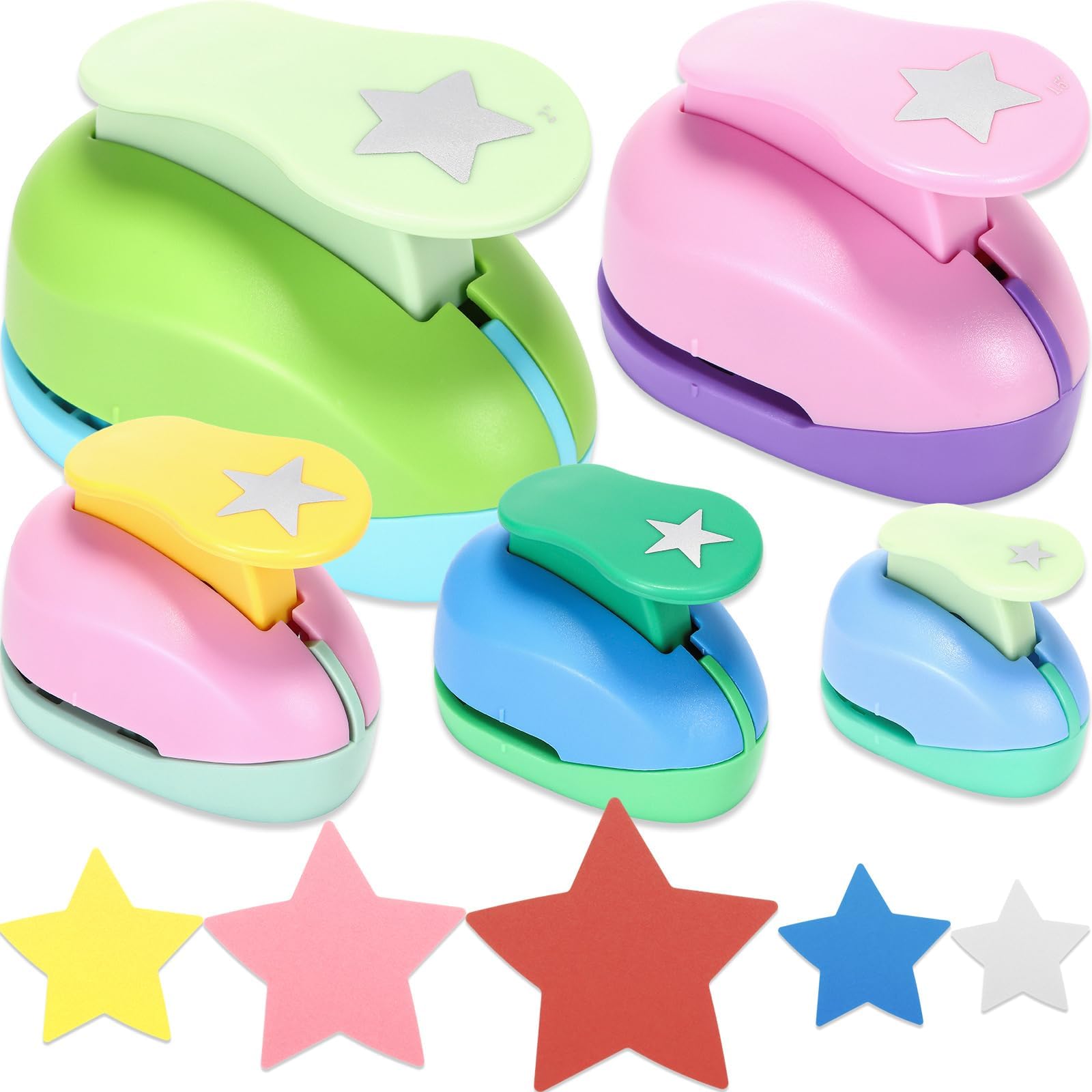5 Pieces 2" / 1.5" / 1" / 5/8" / 3/8" Star Shaped Punch Scrapbook Paper Cutter Crafts Puncher Handmade Craft Hole Punch for Office Supplies, Card Making, DIY Albums Photos(Star)