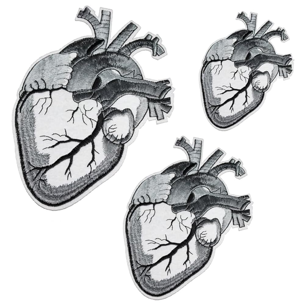 U-Sky Sew or Iron on Embroidered Patches | Anatomical Heart CMedical Art Style | Clothing DIY Enthusiasts | Family Parent-Child Size Design | Jackets Bags | (3.6"x2.5"+5.3"x3.5"+7.3"x4.9") 3PCs Pack