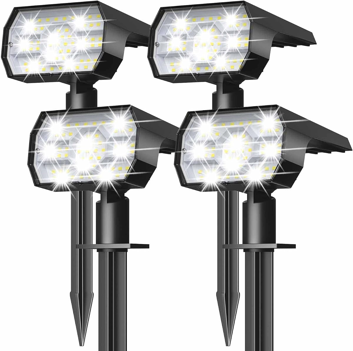 NYMPHY Solar Lights Outdoor Waterproof - 4 Pack (Cool White) | 56 LED 3 Lighting Modes IP68 Waterproof Solar Powered Garden Yard Spot Solar Lights for Outside Landscape