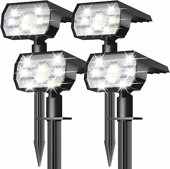NYMPHY Solar Lights Outdoor Waterproof 4 Pack, Cool White, 56 LEDs, 3 Lighting Modes, IP68 Garden Yard Spot Solar Lights
