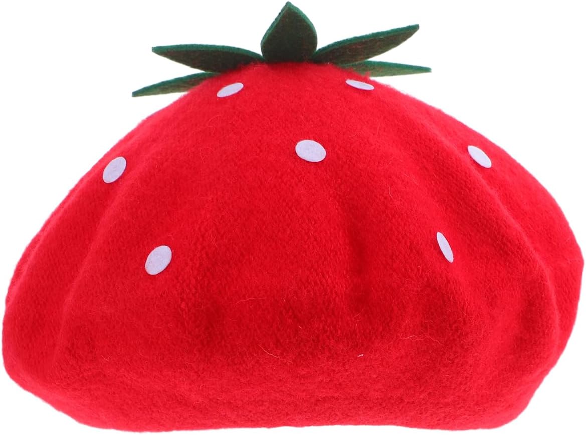 Strawberry Beret Hat for Women French Style Decorative Strawberry Cap Cute Cosplay Party Accessory Lightweight 10.82X10.82 Inch
