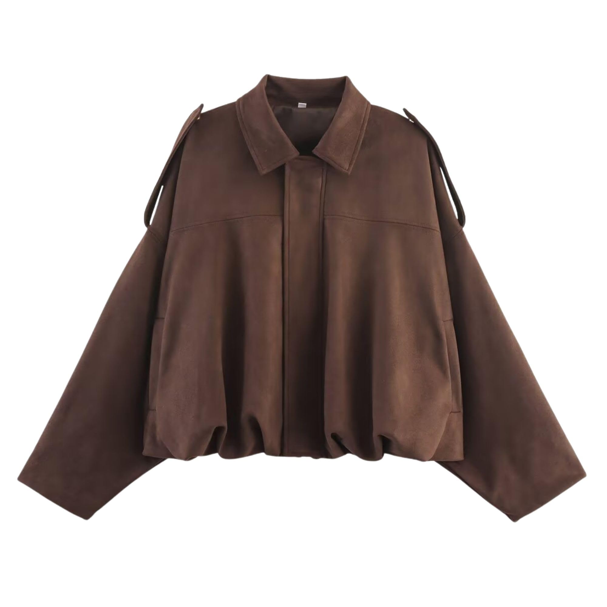 Xunger Women's Faux Suede Bomber Jacket Spring Lapel Pilot Coat Casual Oversized Long Sleeves Trendy Streetwear Outerwear