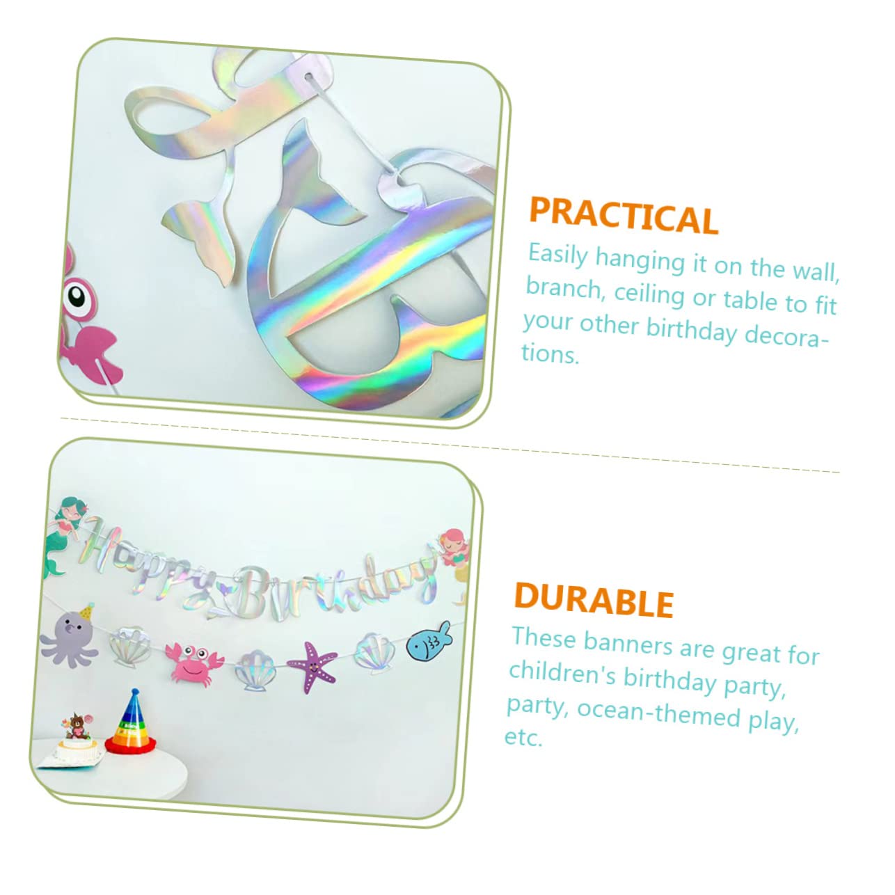 Toyvian 4pezzi Festa Compleanno Sirena Banner Decorativo Per Compleanno Bambina Decorazioni Per Feste Tematiche Sottomarine Facile Da Appendere e Rimovibile