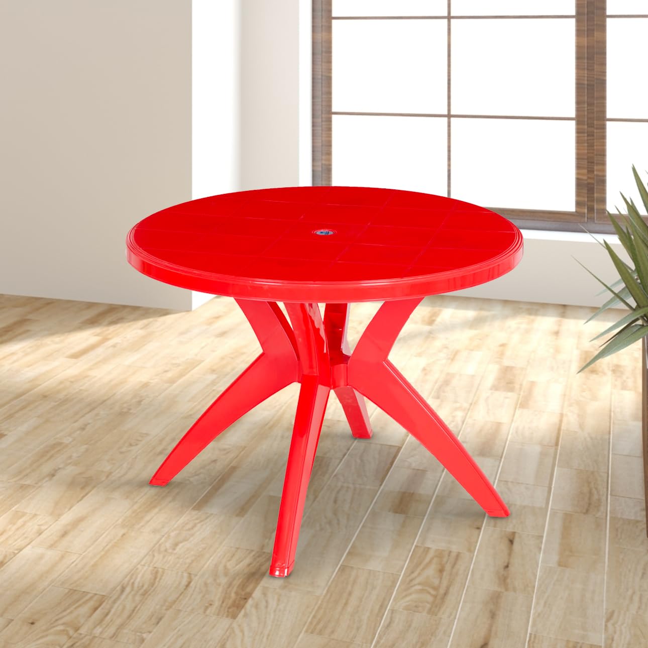 Nilkamal Meridian Kross Leg Dining Table for Dining Room | Ideal for Indoor & Outdoor | Perfect for Home, Office, Hotel, Café and Restaurants | 1 Dining Table (Red)