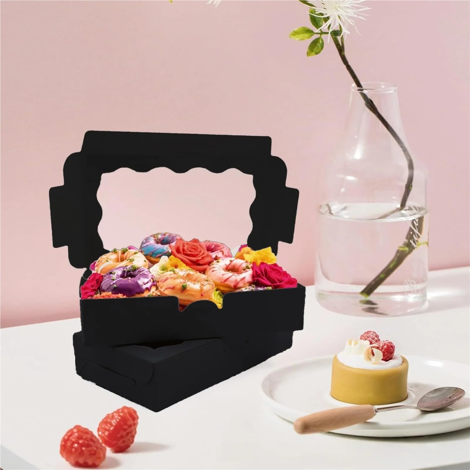 Cajas de panadería con ventana transparente Cajas rectangulares for pastelería con ventana blanca, 24 Uds., cajas de galletas y dulces for panadería, recuerdos fiesta for llevar(Pink,135x70x50mm)