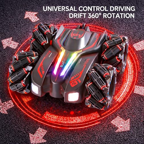 Image of VGRASSP 4WD Rechargeable Dual Control Stunt Drift Car Toy for Kids with Remote Control and Gesture Wrist Controller - 360 Rotating Double Sided RC Car with Mist Spray, Lights & Sound - Multicolor