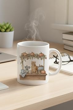Sonbahar Temal  Sevimli Kedi No8 Bask l  Hediyelik Kupa Bardak, QBM8155