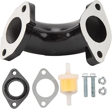 26mm Manifold Intake Pipe Steel Alloy Engine Manifold Inlet Pipe Gasket Kit with Fuel Filter for 110cc 125cc 140cc 150cc ATV Pit Dirt Bike