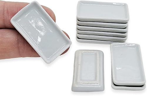 Miniatura 3 de Juego de 10 bandejas rectangulares de 1 pulgadas de largo, vajilla pequeña, vajilla en miniatura, cubiertos, utensilios de cocina, hechos a mano,