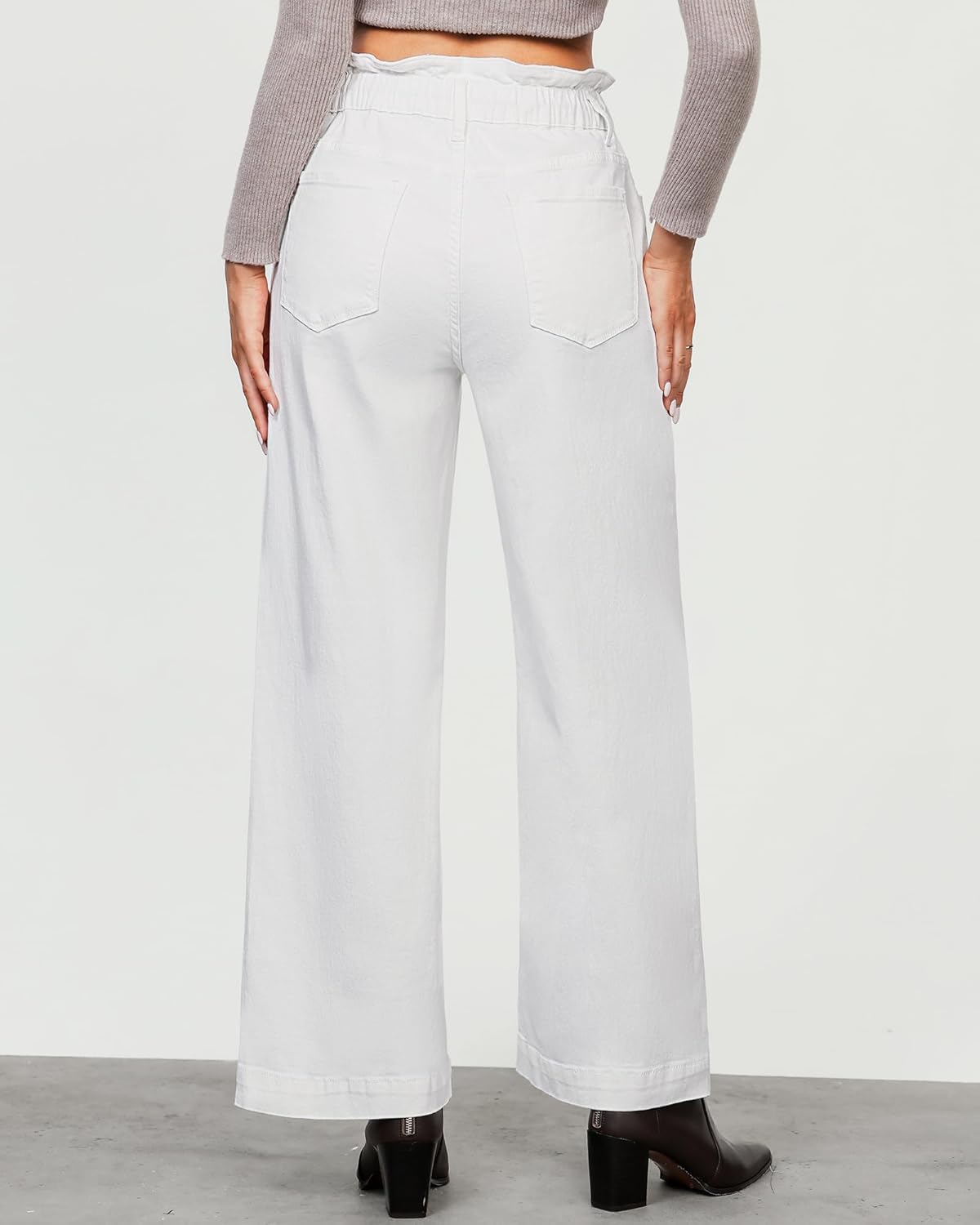 LookbookStore Womens Jeans Wide Leg High Waisted Trendy Elastic Wasit Drawstring Stretch Denim Pants Baggy Trouser Jeans - Image 3