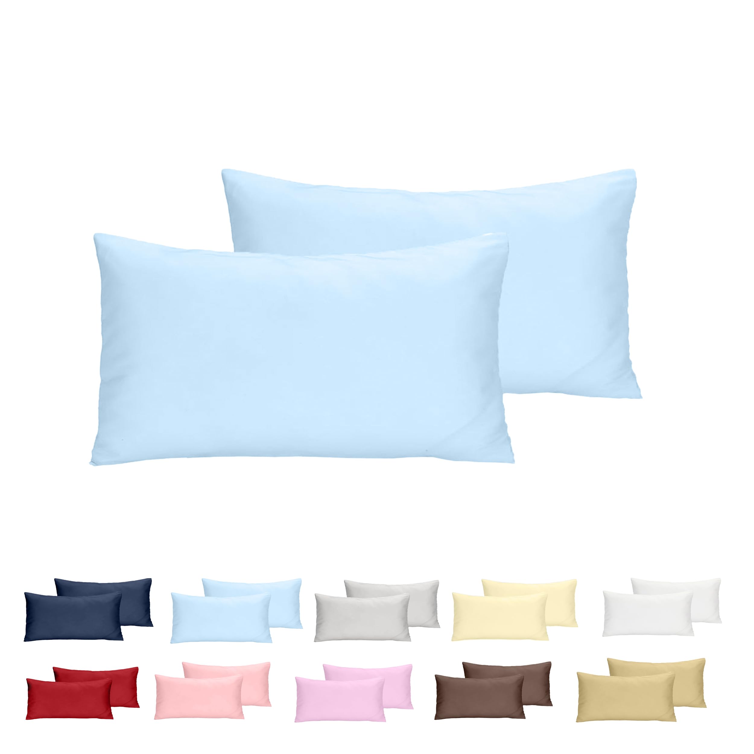 Funda de Almohada 40x90cm - 100% Microfibra - Paquete de 2, Fundas de Cojín con Cierre de Cremallera, Extra Suaves - Azul