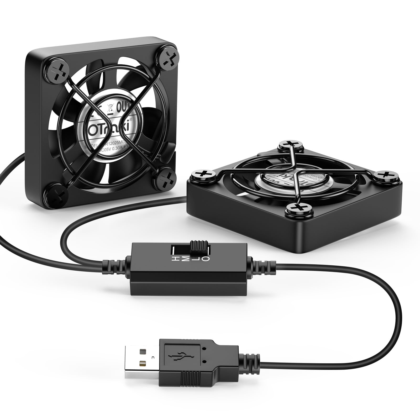 OTraki Nero Mini Ventilatore 40 x 40 x 10mm Doppio USB Ventola Portatile Compatto con 3 Velocità Regolabili per PS5 PC Laptop