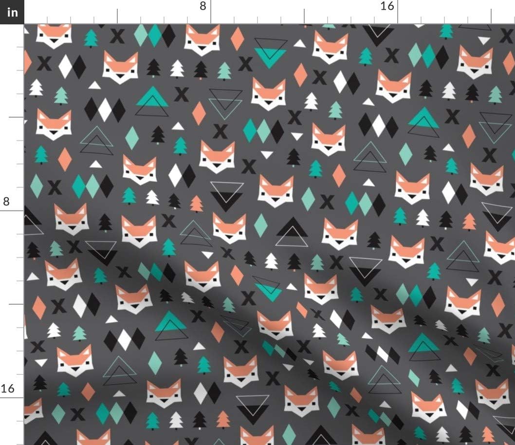Spoonflower Fabric - Geometric, Fox, Pine Tree, Illustration, Woodland, Nursery, Triangle, Printed on Petal Signature Cotton Fabric by The Yard - Sewing Quilting Apparel Crafts Decor