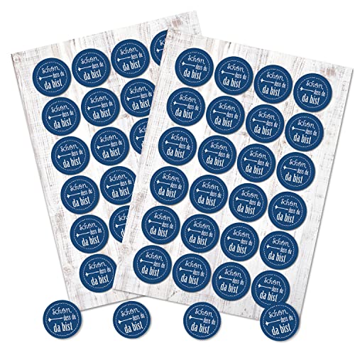 Logbuch-Verlag 48 blau weiße Schön dass du da bist Aufkleber rund 4 cm Gastgeschenke Tischkarten maritim blau