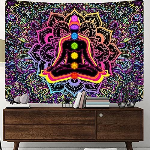 Miniatura 2 de JAWO Tapiz hippie de siete chakras, tapiz hippie para yoga, meditación, tapiz bohemio con mandala para sala de yoga, dormitorio, sala de estar,