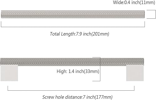 Miniatura 2 de Asidrama Paquete de 10 tiradores de gabinete de níquel satinado cepillado de 7 pulgadas (6.969 in) manijas moleteadas para gabinetes de cocina,