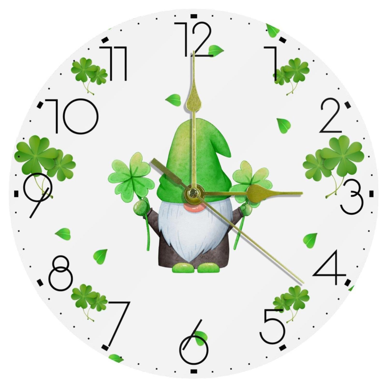 Horloge murale silencieuse Lucky Clover anti tic-tac pour chambre et salle de bain