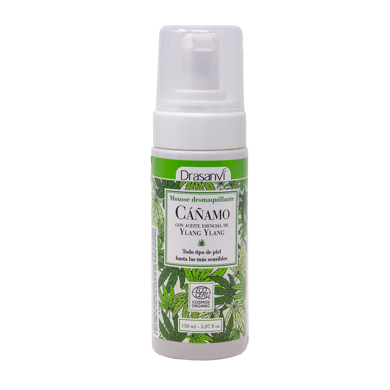 DRASANVI MOUSSE LIMPIADOR DESMAQUILLANTE CÁÑAMO CERTIFICADO BIO - Aloe Vera + Extracto de Cáñamo + Aceite Esencial de Ylang Ylang - VEGANO - 150ml
