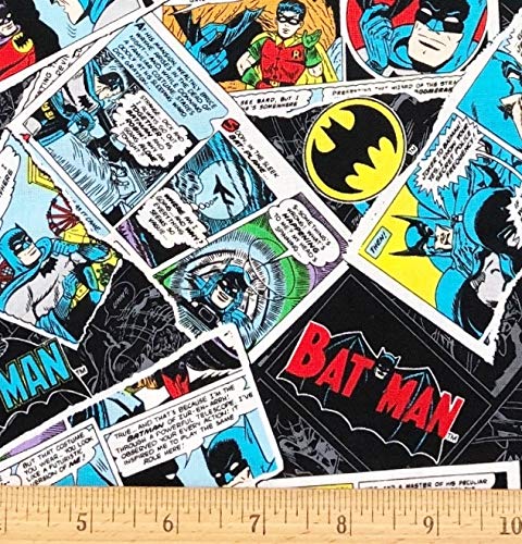 Pack of 2 - DC Comics Batman & Robin Comic Strip Cotton Fabric - 18" x 22" Fat Quarter (Pack of 2)