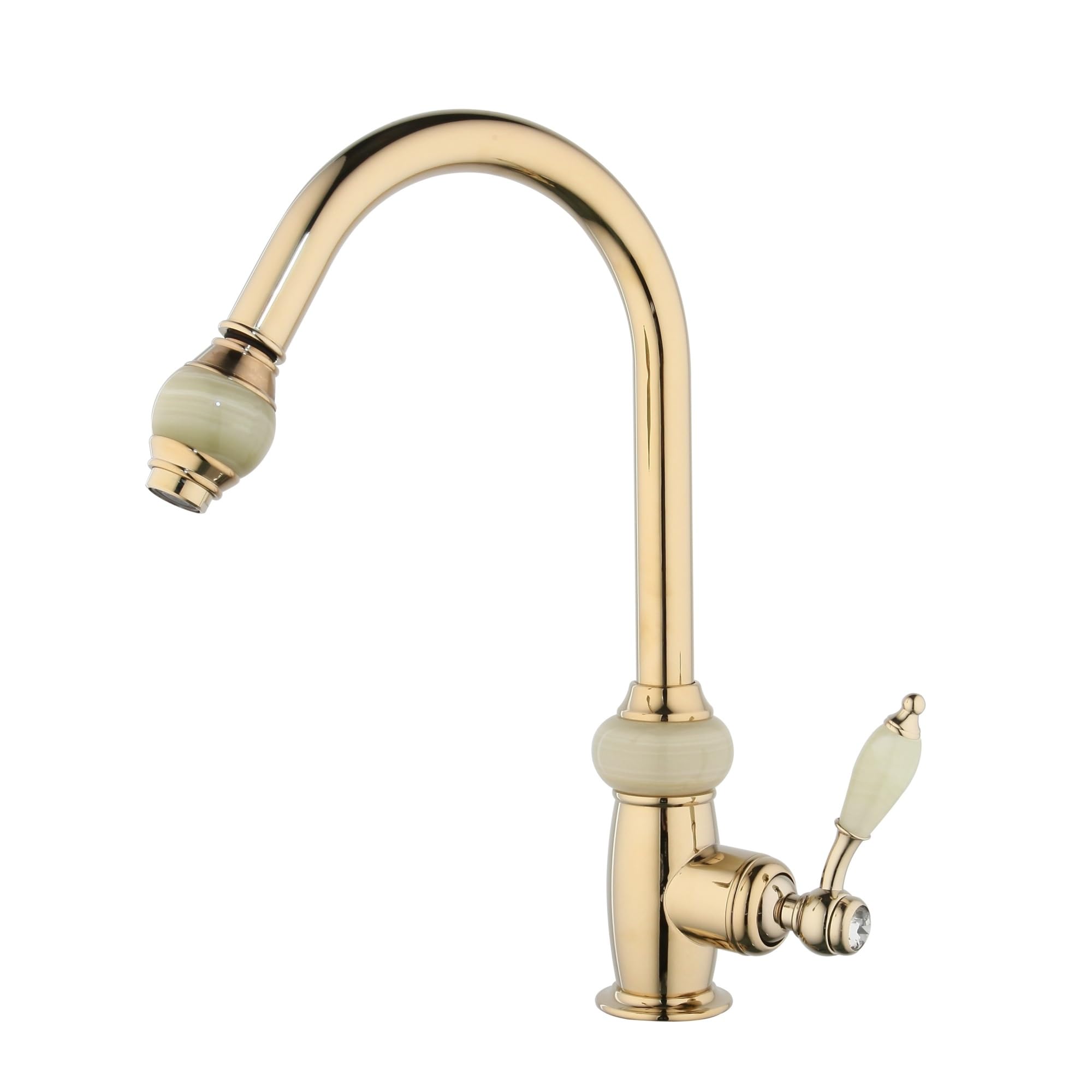 ZYCHSJXA Jade and Diamond Handle for Sink Kitchen Basin Faucet with 360 Degree Swivel spout Brass Faucet(C)