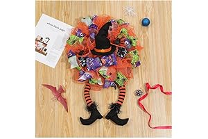 Black 15.75" Halloween Gothic Gnome Christmas Wreath with Witch Legs for Front...