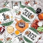 First Year Down Birthday Party Decorations, All-in-1 Football First Birthday Decorations with Balloon Arch Kit Photo Banner Highchair Banner One Boxes Plates Napkins Cake Toppers Tablecloths Backdrop - Image 2