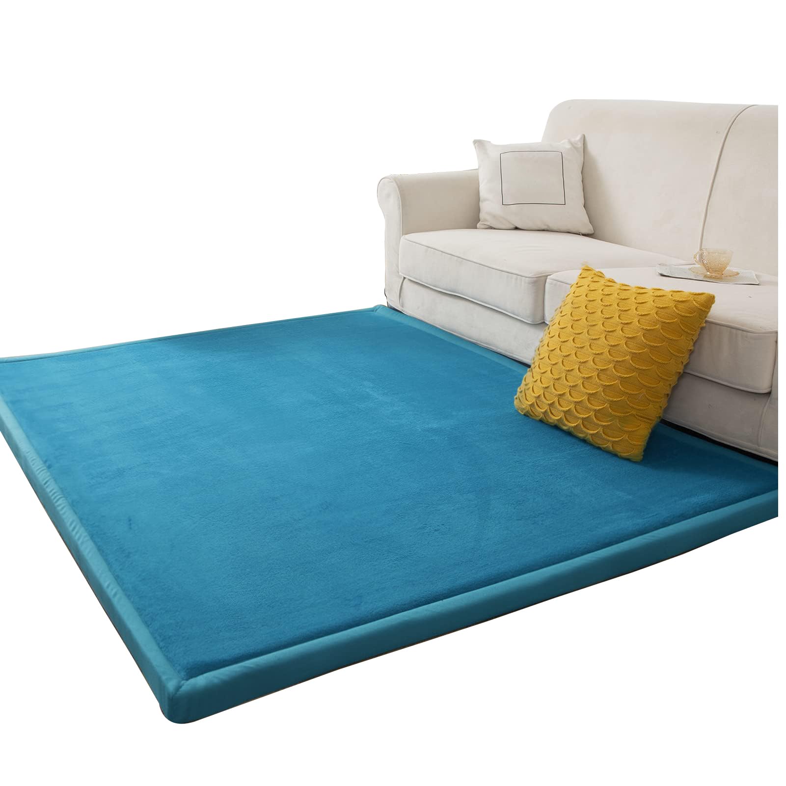 Coral Velvet Baby Play Mat Blue Anti-Slip Nursery Rug Soft Crawling Rugs Mat for Kids, Crawling Mat for Crawling & Playing, Short Pile Area Rugs for Living Room, Bedroom, Kids Room 60 x 160 cm
