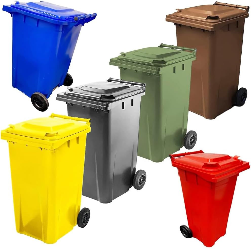 Wheelie Bins Outdoor Trash, Garden, Recycling Household Size Standard Bins 240L Colours Grey, Yellow, Blue, Green, Brown & Red Complete With Lids & Wheels (Brown)