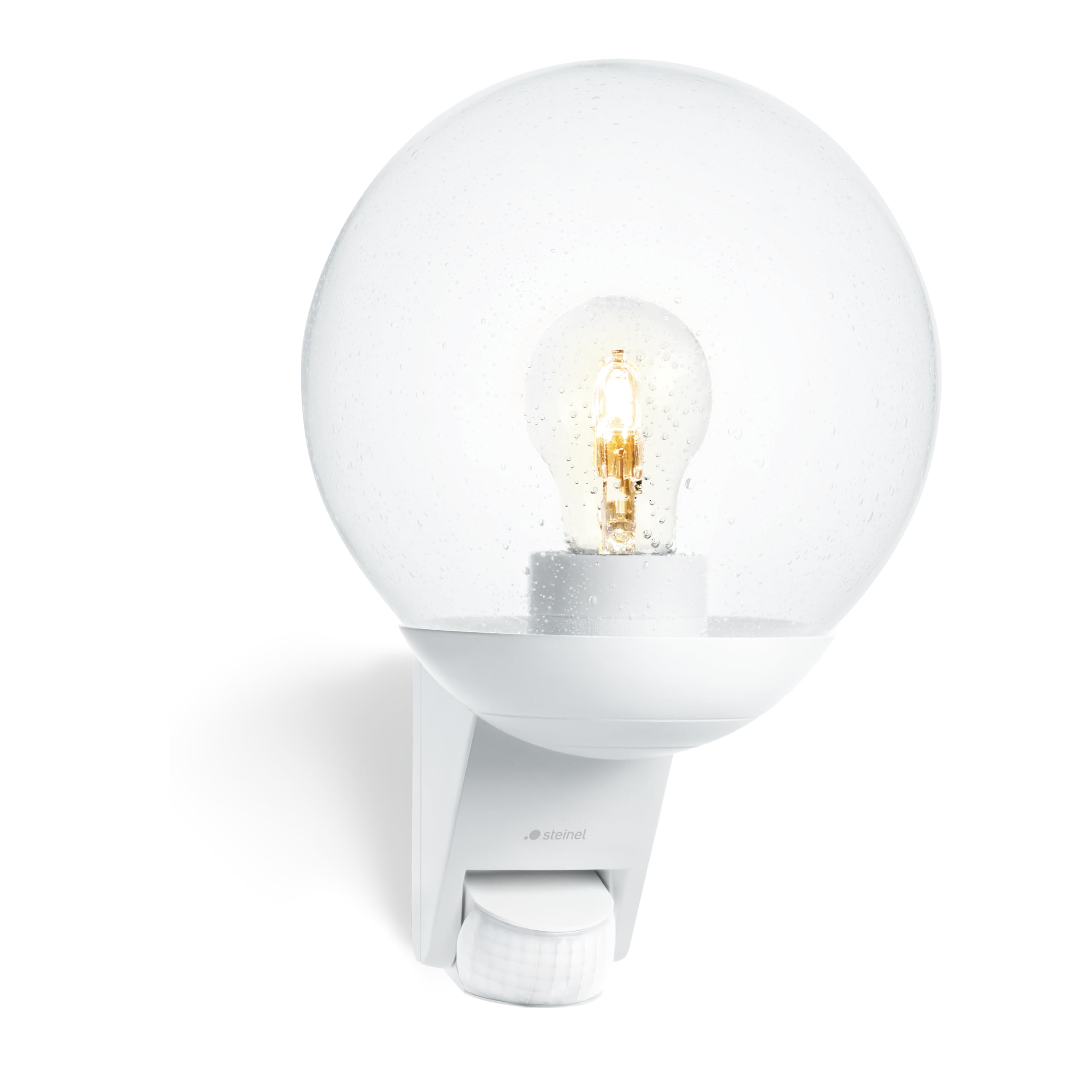 Steinel White Outdoor Light L 595 S Motion Detector 180°, Range 10 M, E27 Max. 60 W, Twilight Switch, Sphere Outdoor Light, Ip44