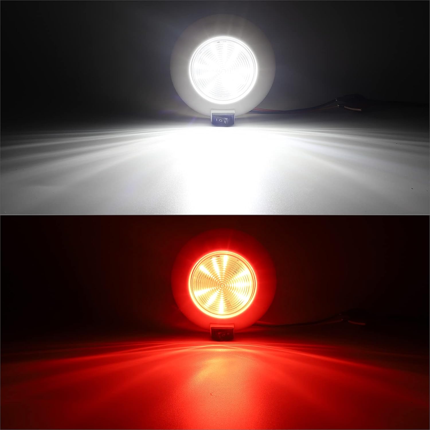 Partsam 1Pc 4 Inch Round LED Utility Dome Light Surface Mount for Home Truck RV Trailer Boat Aircraft Interior Light, 4" High Power White & Red LED Downlight, 3-Way rocker switch(White/Off/Red)